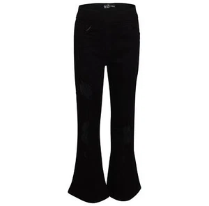 Kids Girls Denim Jeans Comfort Stretchy Flared Bell Bottom Jet Black Ripped Pant - Picture 1 of 8