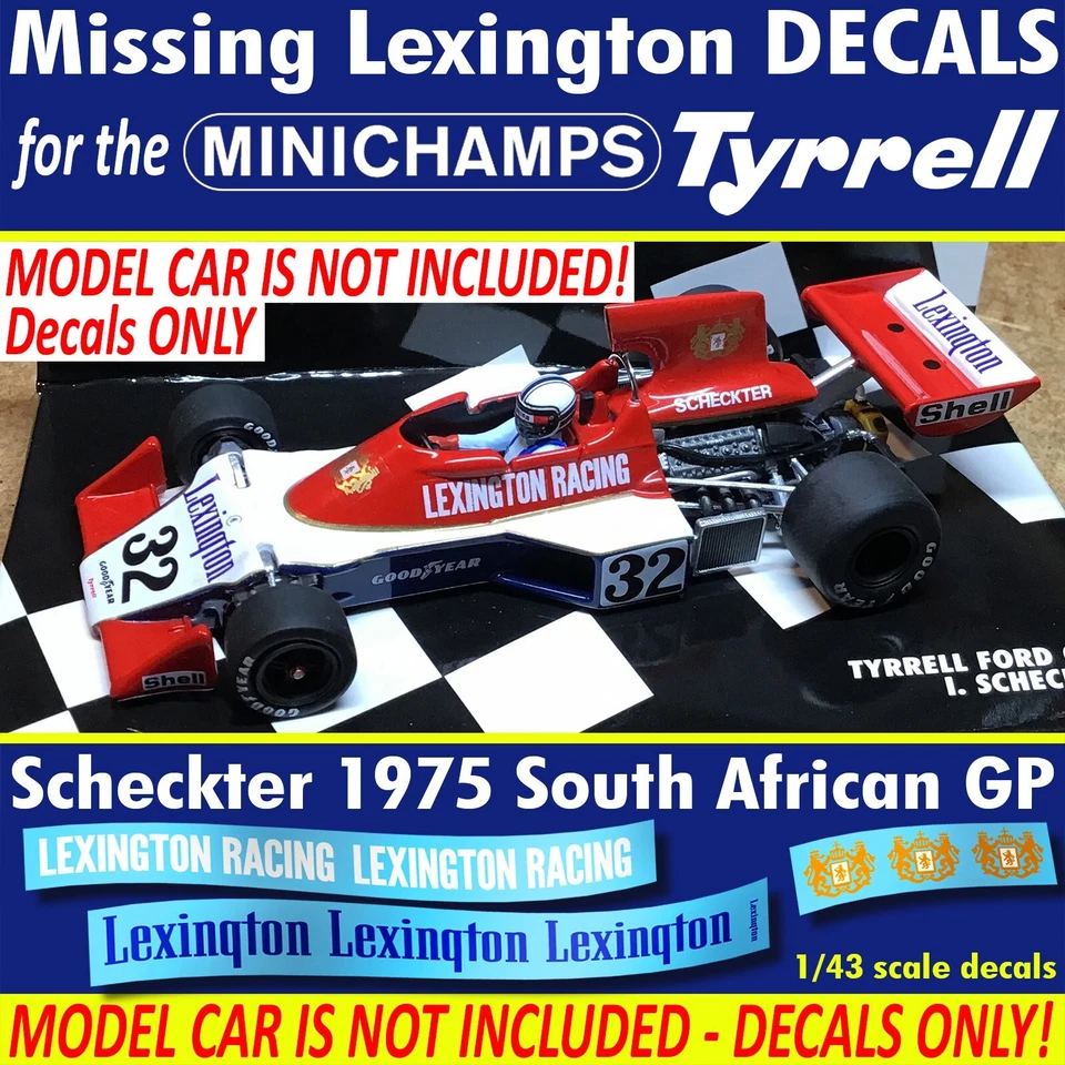 Lexington decals for the 1975 Tyrrell 007 1975 Scheckter MINICHAMPS 1/43 scale - Image 1 of 4