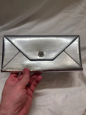 Crocodile Embossed Envelope Bag Metal Decor Silver Funky . - Image 1 of 4