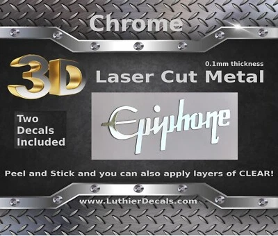 Adesivo de guitarra Epiphone laser 3D metal cromado restauração decalque cabeçote logotipo M1 - Imagem 1 de 4