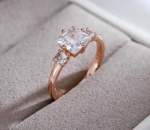 2Ct Princess Cut Lab-Created Diamond Solitaire Women's Ring 14k Rose Gold Plated - Picture 1 of 8