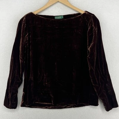 J.CREW Top Womens 2 Velour Crushed Velvet Silk Blend Boat Neck Brown VTG - Image 1 of 4