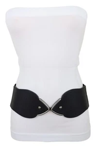 Women Wide Black Retro Fashion 80's Style Belt Silver Metal Studs Buckle Fit S M - Picture 1 of 12