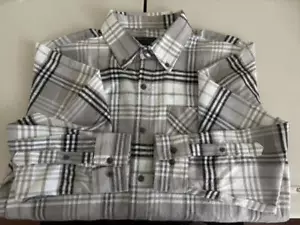 JACKSON HOLE NWT White Gray Black Plaid Cotton Poly Flannel L - Picture 1 of 8