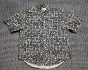 Quiksilver Men's Large Black Button Up Short Sleeve Shirt Logo All Over Print - Picture 1 of 15