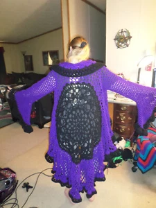 Crocheted Purple and Black Mixed Fiber Long Fairy Coat - Picture 1 of 5