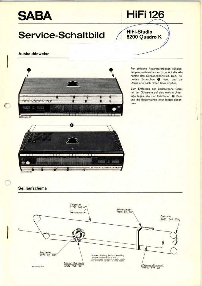 SABA Service-Schaltbild HiFi-Studio 8200 Quadro K  (hifi126) - Bild 1 von 1