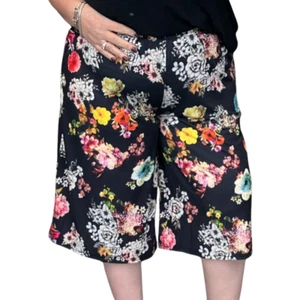 ROCKTHOSECURVES WOMENS CULOTTES LADIES BLACK BRIGHT FLORAL PLUS SIZE SHORTS - Picture 1 of 4