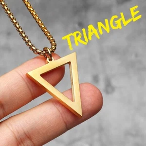 Triangle Pendant Men Simple Necklace Stainless Steel Chain Hip Hop Rock Jewelry - Picture 1 of 12