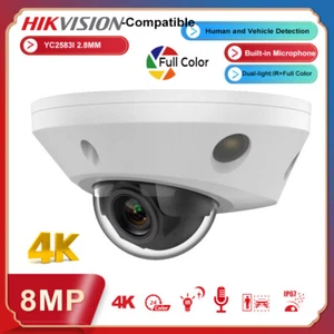 Hikvision Compatible 4K 8MP Mini Dome IP Camera Dual Light Full Color+IR MIC POE - Picture 1 of 16