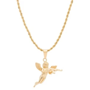 Vintage 18K Cherub AK47 Cupid With Gun Pendant Necklace - Picture 1 of 2