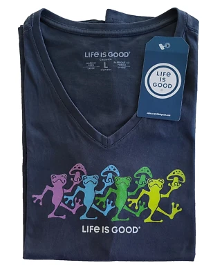 Camisa Life Is Good SS Trituradora Vee DANZA DE SETAS DE RANA Frog Sapo Pecho 42 pulgadas para mujer L Foto 1 de 4