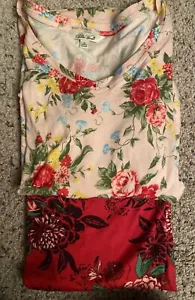 Pioneer Woman V-Neck Shirt Long Sleeve 2-Pk Red Floral & Sweet Rose XL - Picture 1 of 1