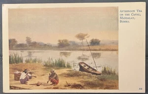 Mandalay Burma Myanmar~Afternoon Tea on The Canal~Antique Postcard - Picture 1 of 3