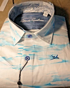 NWT Robert Graham men's Size XL Short sleeve button down shirt Fancy Sky/Planes - Picture 1 of 16