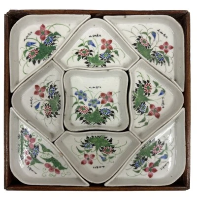Early 20th Century Antique Chinese Famille Rose Sweetmeat Dishes set with Wooden - Image 1 of 4