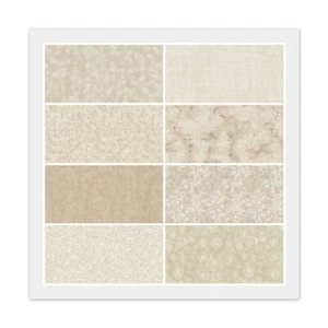 Menge 8 Fat Quarters, WEISS auf NATURBEIGE, 100% Baumwolle Stoff FQ Paket - Bild 1 von 9