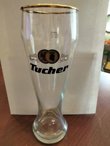 Tucher Weizen German Beer Glass 0.51 Liter 9 1/4 " Tall Gold Rim - Picture 1 of 3