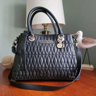 Guess Brinkley Triple Compartment Satchel in Black Faux Leather - Image 1 of 4