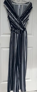 Women’s Black & White striped sleeveless summer jumpsuit. Size S 96%polyester - Picture 1 of 4