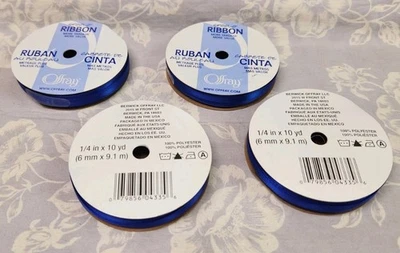 Lot Of 4 Offray Spoolo Ribbon 10 Yards, 1/4" Width, Polyester Blue - Image 1 of 2