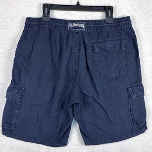 Vilebrequin Men XL Navy Blue Linen Drawstring Beach Resort Cargo Shorts Designer - Picture 1 of 9