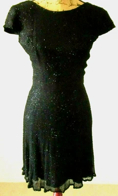 Женские 6 100% шелк черный бисером вечернее платье V-образный назад галстук назад нителин - Изображение 1 из 4