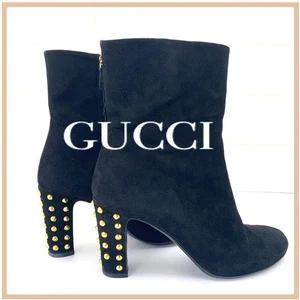 GUCCI Mid Boots Shoes EU 37.5 US 7.5 Suede Black Authentic by JAPAN - Picture 1 of 24