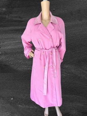 NWT Vintage TERRY LEWIS Double Breasted Leather-Collar Pink Trench Coat M Liner - Image 1 of 4