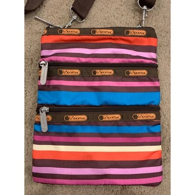 LeSportsac Triple Zip Small Multi-Colored Stripes Crossbody Shoulder Bag - Image 1 of 4