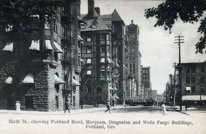 PORTLAND OR - Sixth Street, Portland Hotel, Marquam, Oregonian, Wells Fargo -udb - Picture 1 of 2