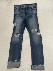 American Eagle women Super Hi Rise Jegging Blue Sz 6 Super Stretch Destroyed - Picture 1 of 8