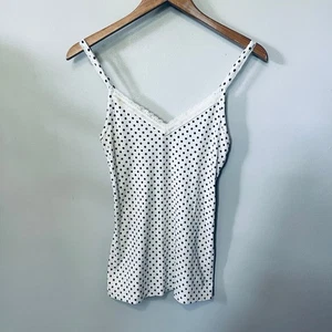 Old Navy Tank Top Strick Babypuppe Y2K creme schwarz gepunktet Strick bequem Freizeit M - Bild 1 von 8