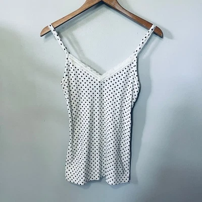 Camiseta sin mangas Old Navy tejida BabyDoll Y2K crema negra punto a lunares cómoda informal M Foto 1 de 4