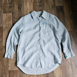 Vintage Liz Claiborne Shirt Size S Green Textured Plaid 100% Irish Linen EUC - Picture 1 of 9