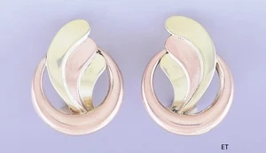 Charming Retro 14k Two Tone Yellow & Rose Gold Clipbacks Earrings - Picture 1 of 3