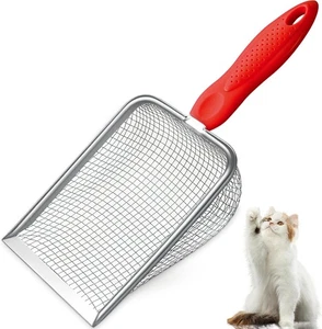 Cat Litter Scoop - Long Handle Scooper, Rustproof Stainless Steel Mesh, Red  - Picture 1 of 5
