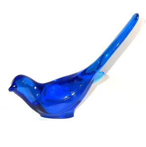 Scultura vintage Fenton coda lunga blu uccellino della felicità arte vetro cobalto - Foto 1 di 5