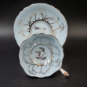 Vintage PARAGON Double Warrant Blue & Platinum Holly Pattern Tea Cup & Saucer - Bild 1 von 15