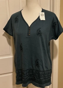 NWT JJill Viridian Green embroidered tunic top with Button Detail Size Small - Picture 1 of 12