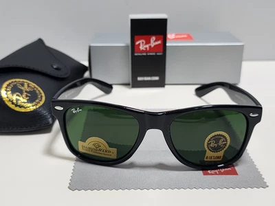 Ray-Ban Wayfarer RB2140 Sunglasses Black Frame Glass Green Lens 50 mm - Image 1 of 4