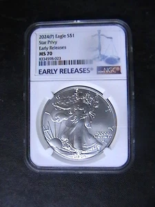 2024 (P) SILVER EAGLE NGC MS70 STAR PRIVY EARLY RELEASES BLUE LABEL - Bild 1 von 6