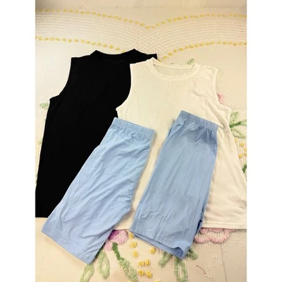 SHEIN Women's Black White Tank Tops & Blue Biker Shorts Set Size M L short S - Image 1 of 4