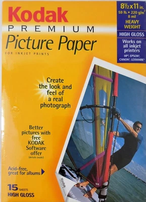 NEW Kodak Premium High Gloss 8.5x11 Picture Paper for Ink Jet Prints - 15 Sheets - Image 1 of 3