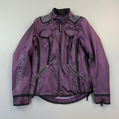 Chaqueta Harley Davidson Riding Gear para mujer pequeña púrpura reflectante bordada 3 Foto 1 de 4