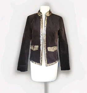 Chaqueta de Terciopelo Michael Kors Cuentas Lentejuelas Cierre Gancho y Lazo Negra Talla 2 De Colección - Imagen 1 de 16