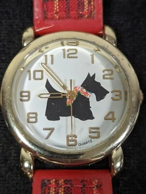 Reloj Schnauzer con correa de cuero sintético a cuadros con esfera redonda para perro Foto 1 de 4