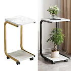 C-Shaped Sofa Side End Table Marble Effect Rolling Laptop Desk Stand Plant Stand