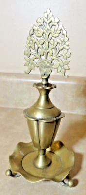 Vintage Metal Brass Perfume Bottle on the Stand, Removable Ornate Stopper - Image 1 of 4