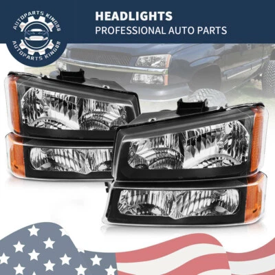 FOR 03-06 CHEVY SILVERADO AVALANCHE BLACK HEADLIGHTS + BUMPER LAMPS TURN SIGNAL - Image 1 of 4